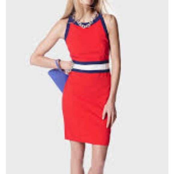 Banana Republic NWT Women's Red, White, Blue Colorblock Dress, size 4 - Picture 2 of 9